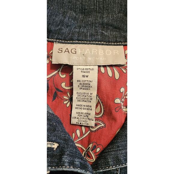 Sag Harbor Sport Woman 16W Denim Blue Jean Jacket Pockets Stitch Detail - Picture 8 of 9